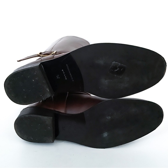 Burberry Adelaide Brown Leather Side Zip Strappy Gold Tone Buckle Riding Boots - Picture 7 of 12